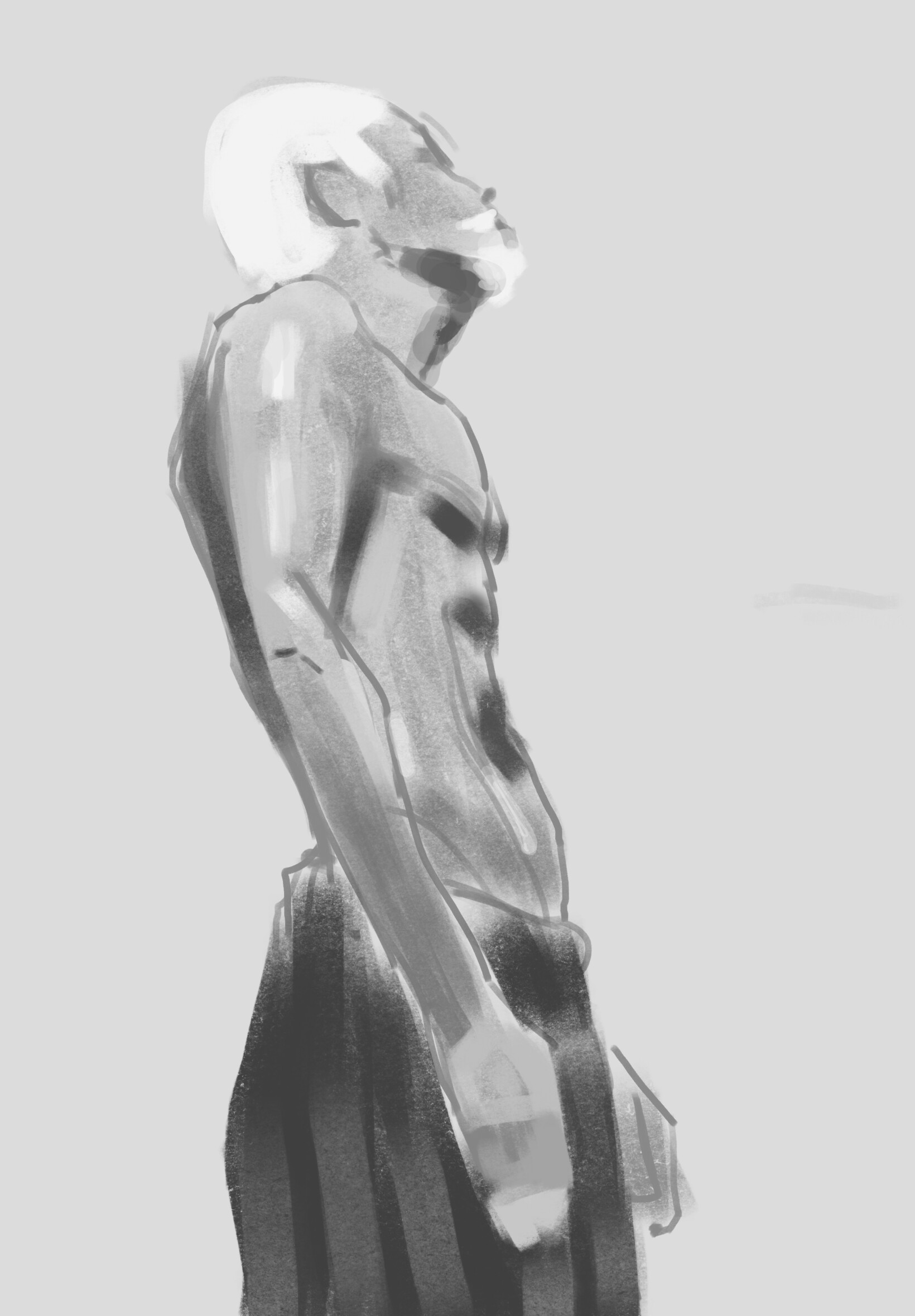 Croquis numérique d’un personnage en buste.